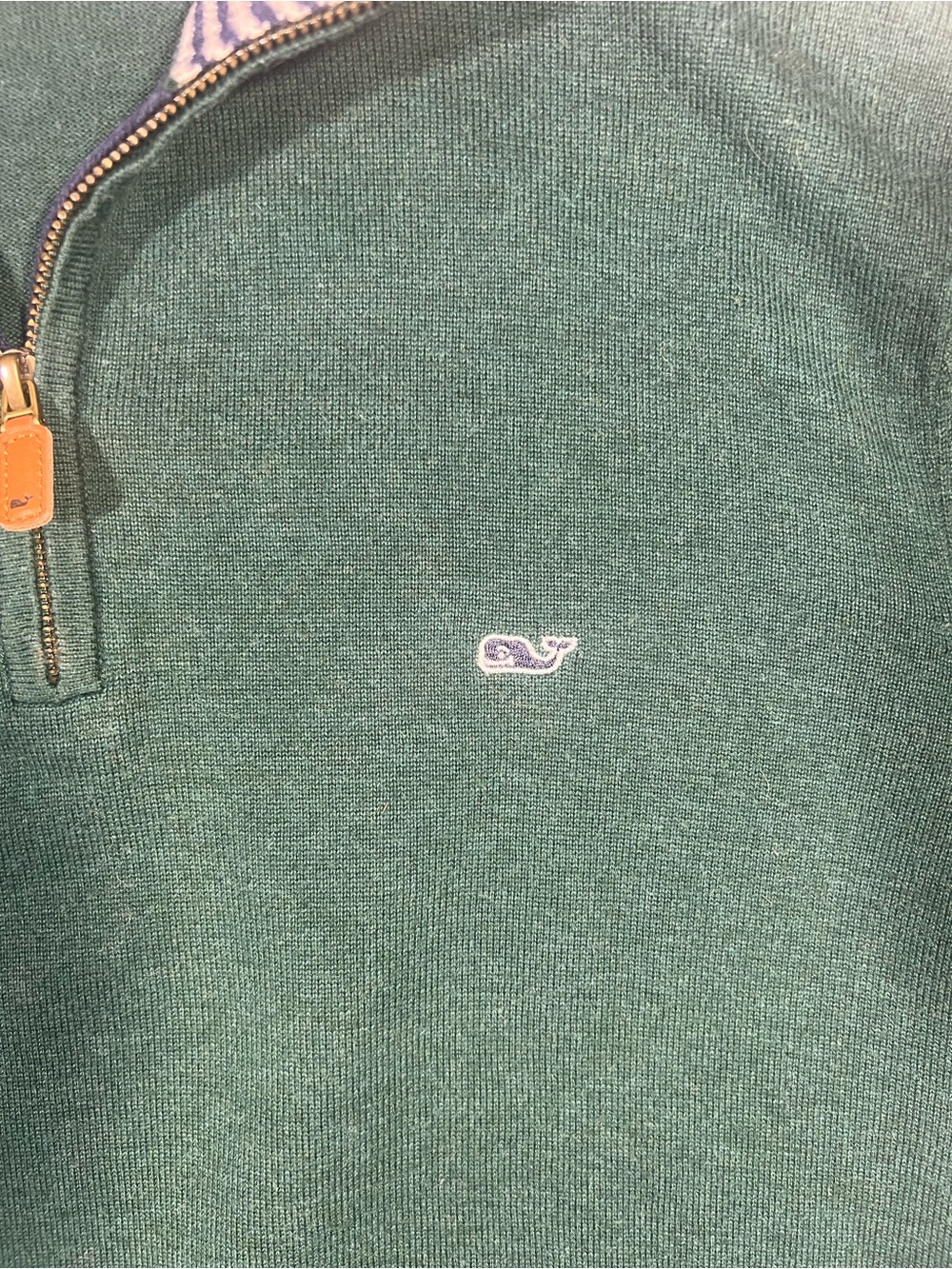 Vineyard Vines Green Men's Half-Zip Sweater with Striped Collar - Picture 2 of 9
